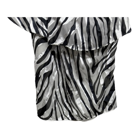 White House Black Market One Shoulder Blouse Womens 4 Zebra Print Sleeveless Top - Picture 3 of 6